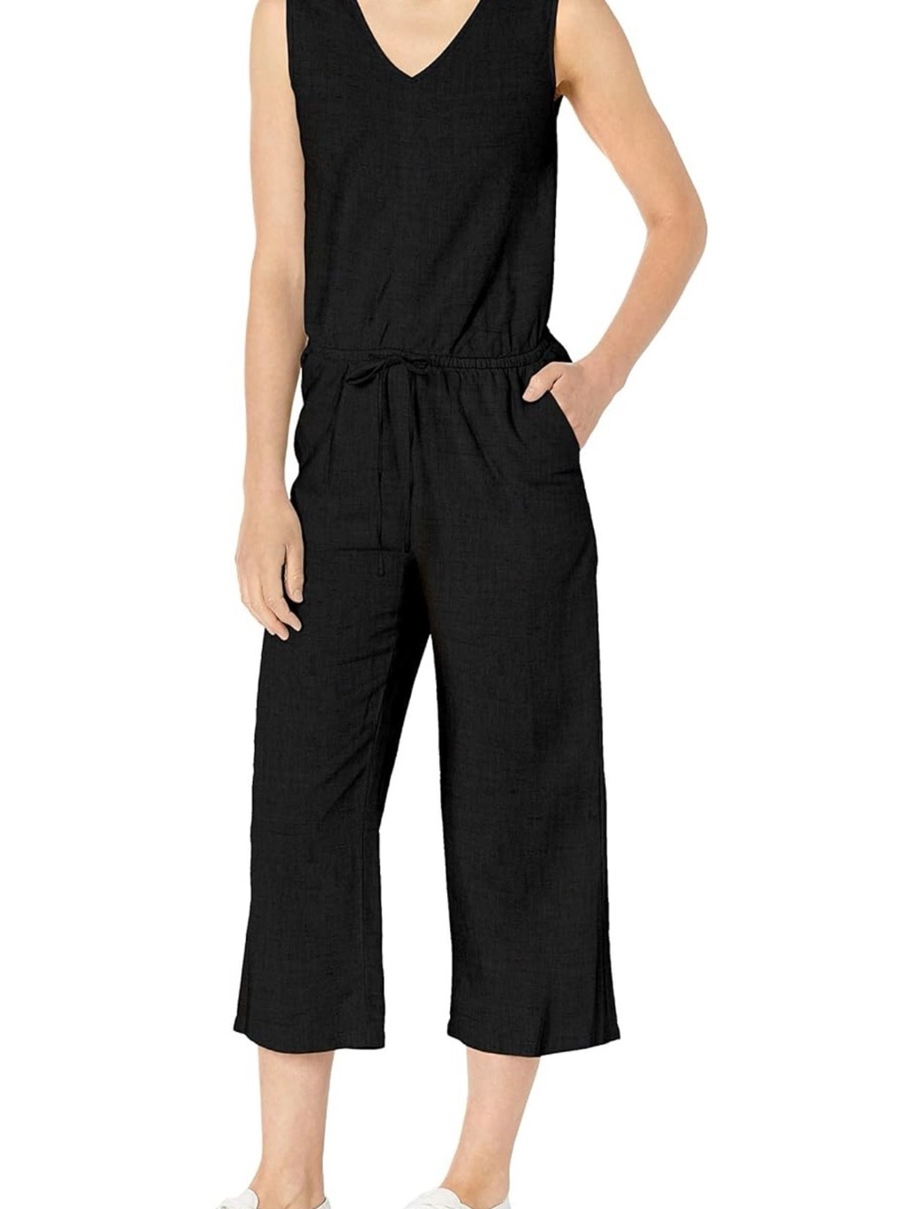 Amazon Essentials Black Sleeveless V-Neck Wide-Leg Drawstring Jumpsuit
